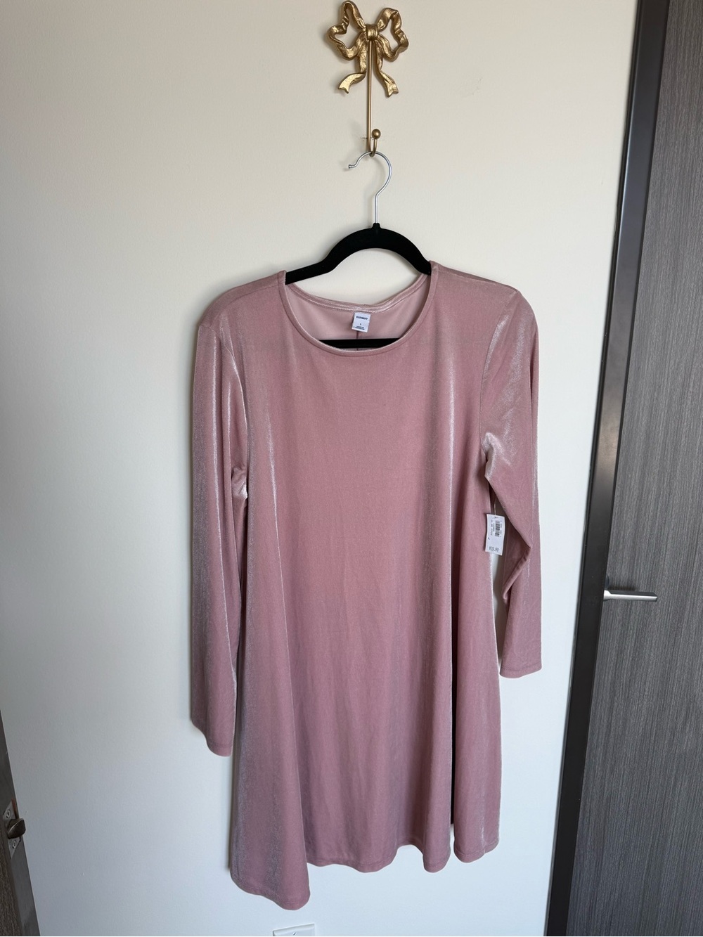 Dusty Rose Velvet Long Sleeve Swing Dress